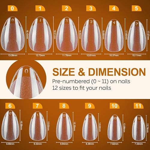 Nicedeco XS Short Almond Nail Tips, Press on Nails, Clear Full Cover Natural False Nails Gel X Nails for Extensions, Acrylic Nails, Resin Clear Strong False Nails 12 Sizes 216PCS thumbnail 2