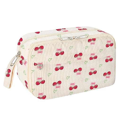 WOBAGMEN Cute Pencil Case for Girls,Large Corduroy Zippered Pencil Case Pouch, Aesthetic Pencil Bag with Compartments, Soft Pencil Pouch School Supplies for Teen Girls Boys and Women(Cherry) - Image 1