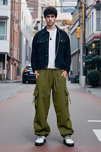 JMIERR Men's Baggy Cargo Pants Trendy Casual Parachute Pant Loose Fit Harem Joggers with Pockets for Streetwear thumbnail 6