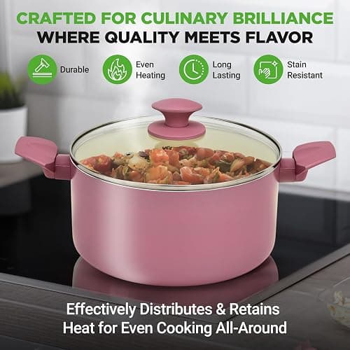 NutriChef 54-Piece Kitchen Cookware Set – Complete Non-Stick Ceramic Pots and Pans Set with Utensils, Bakeware, and Knife Set, Gas, Electric & Induction Compatible, Blush Pink Kitchen Essentials thumbnail 5