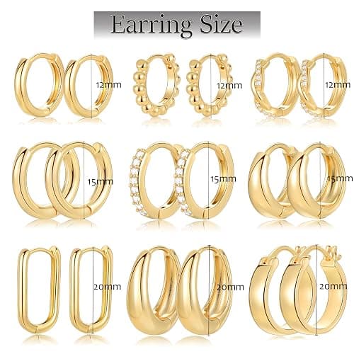 9 Pairs Small Gold/Silver Hoop Huggie Earrings Set for Women, 14K Gold Plated Chunky Hoop Small Earring Hypoallergenic Thick Open Lightweight Chunky Hoop Earrings Jewelry for Gifts thumbnail 2