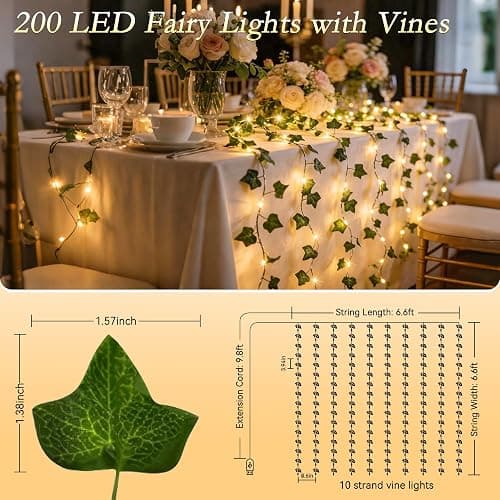 Soagrc Vine Curtain Lights, 200 LED Ivy Vines with Fairy Lights for Bedroom | 6.6ft x 6.6ft, Artificial Ivy Leaves, USB Powered, Remote, 8 Modes, Timer & Memory, for Wall Wedding Dorm Party Indoor Decor thumbnail 3