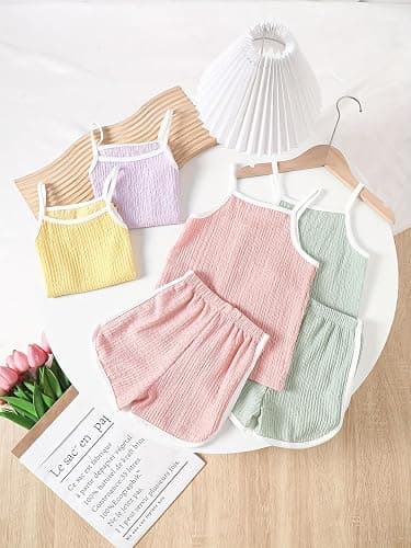 Jolyshlid Girls 8 Pieces Summer Outfits Casual Cami Tank Top and Dolphin Shorts Clothing Sets 4-8Y thumbnail 2