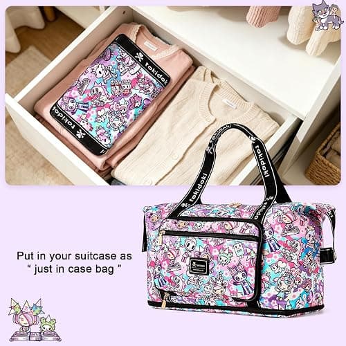 tokidoki Travel Duffle Bag,Carry-On Weekender Bag with Toiletry Bag | 40L Large Capacity，Adjustable Shoulder Strap, Front Zip Pockets,Waterproof overnight bag for gym, sports, hospital stays thumbnail 8