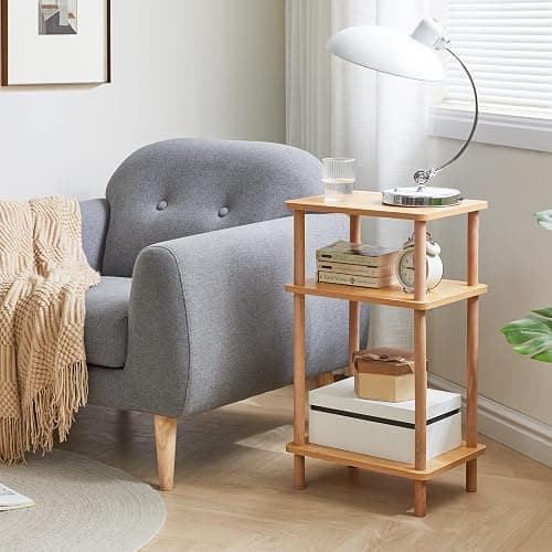 IBUYKE 3-Tier Side Table, Solid Wood Tall End Table with Storage Shelves, Nightstand Bedside Table for Living Room Bedroom Office, No-Tool Assembly, Natural UWST003N - Natural - 11.42" x 15.35" x 26.96" thumbnail 9