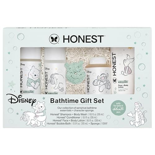 The Honest Company Bathtime Gift Set, Disney Design + Fragrance-Free | Disney-Design Fragrance-Free Bathtime Set: Shampoo & Body Wash, Lotion, Bubble Bath, Conditioner & Sponge. Hypoallergenic. - Image 1