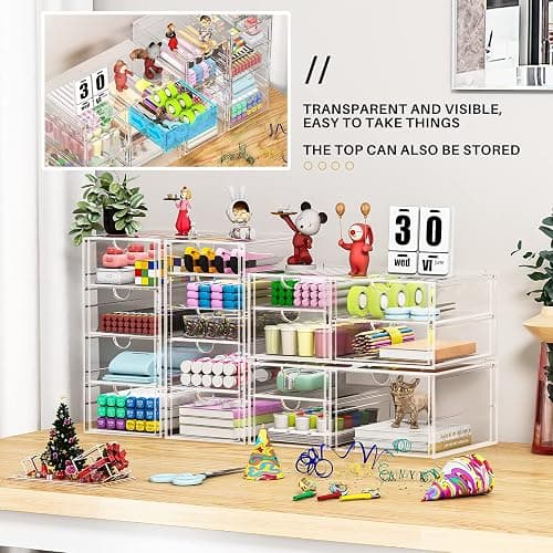 caktraie Makeup Organizer Storage With 16 Drawers, 4 Pcs Desktop Office Supplies, Desk Organizers, Clear Accessories, Dustproof Storage Drawer and for Make Up, Jewelry, Pen, Stationary thumbnail 6