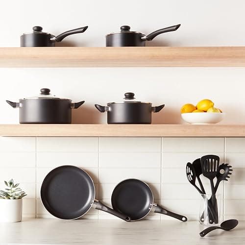 Amazon Basics Ceramic Non-Stick Cookware 15-Piece Set, Pots, Pans and Utensils, Black thumbnail 2