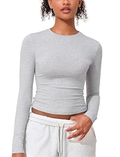 PrettyGuide Women's Cotton Jersey Long Sleeve Shirts Tight Fit Crewneck Crop Tops Basic Fall Going Out Y2K Tops thumbnail 4