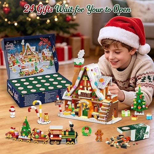 INSOON Advent Calendar 2026 Gingerbread House Mini Building Set with Lights | 24 Days Countdown Christmas Village Building Blocks with Xmas Tree Train, Holiday Gift for Adults Girls Boys Ages 12+ thumbnail 2