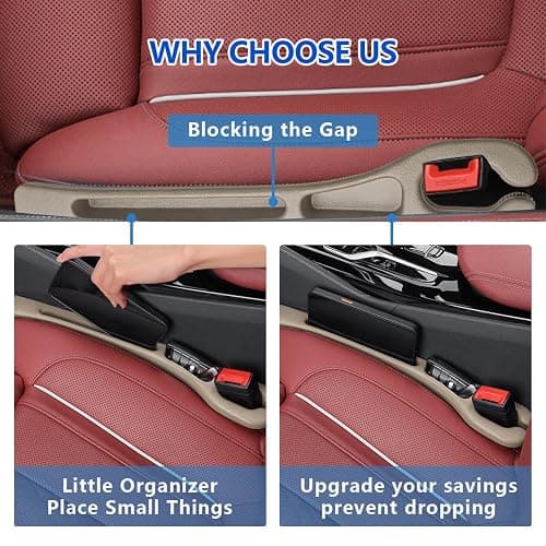 CGhardbay Car Seat Gap Filler Organizer 2Pcs,Car Accessories with Safety Hammer,2 in 1 No Drop Seat Guard with Storage Slot for Phone,Keys,Universal Interior Gap Filler for Cars SUV Truck,Beige thumbnail 4