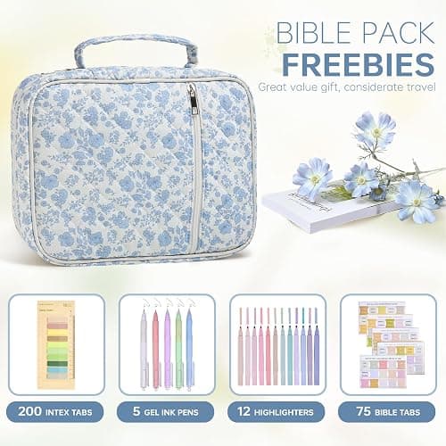 Bible Bag Cover Case for Women Study Supplies Kit Church Book Holder | Bible Study Supplies w/ Tabs Pens Portable Church Book Quilted Large Carrying Case Christian Gifts for Women Girls thumbnail 3