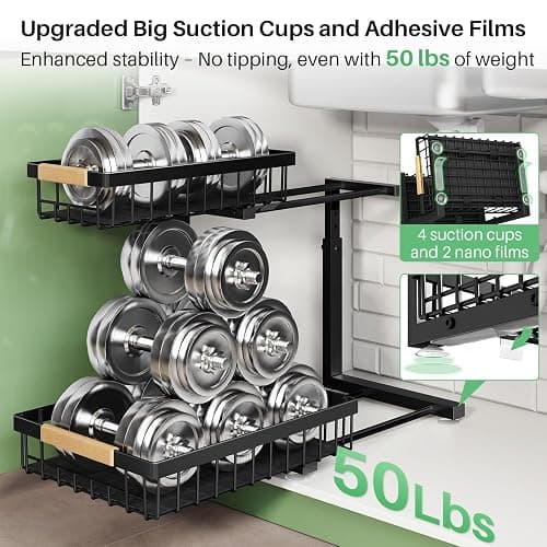 Kitstorack Under Sink Organizer, 2 Tier Under the Sink Storage, Slide out Pull out Cabinet Organizer Shelf, Metal Sliding Drawer for Kitchen Bathroom Pantry Closet Organization Rack, Black, 2 Pack thumbnail 4