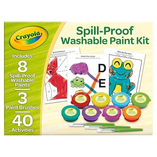 Crayola Spill Proof Paint Set (8ct), Stocking Stuffer & Holiday Gifts for Toddlers, Washable Toddler Paint Kit, With Brushes, Pots, Activity Pages, Ages 3+ thumbnail 3