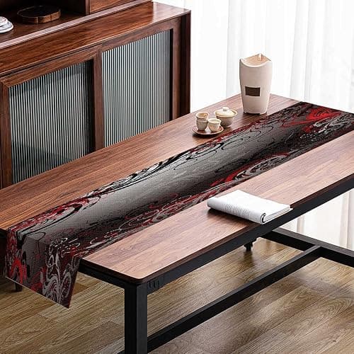 Mcalk Table Runner and Placemats Set of 6 Pieces,Mystic Gray Leaf Placemat,Cloth Place Mats Red Indoor for Kitchen,Washable Placemats Floral Print Linen Material for Dining Table thumbnail 6
