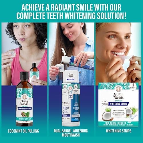 GuruNanda Total Smile Makeover Kit Regular with Cocomint Oil Pulling, Dual Barrel Whitening Mouthwash, Whitening Strips & Butter on Gums Toothbrushes thumbnail 5