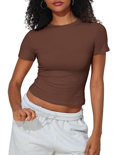 PrettyGuide Women's Crew Neck Short Sleeve Summer Basic Tee Tight Fit Cotton Jersey T Shirt Y2K Going Out Tops - Image 1
