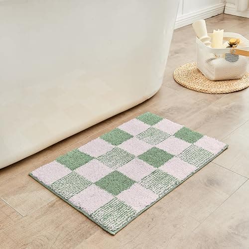 CozeCube Bath mats for Bathroom Non Slip, Fluffy Absorbent Microfiber Bath mat Washable, Aesthetic Bathroom Rugs, Large Sage Green Checkered Bath mat, Sage Green, 36" x 24" thumbnail 8