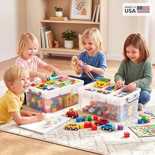Citylife 17QT Clear Craft Organizers and Storage Box with Removable Tray | Stackable Art Supply Organizer Storage Bins with Lids for Beads, Markers, Sewing, Tools, Playdoh, Coloring Books, Made in USA thumbnail 4