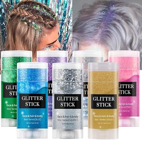 MEICOLY Blue Face Body Glitter Stick,Blue Hair Face Glitter Makeup,Mermaid Chunky Glitter Face Paint,Waterproof Sparkle Festival Rave Accessories for Women thumbnail 5