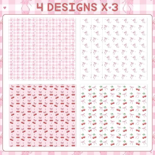 Pineraap 12 Sheets Pink Bow Cherry Wrapping Paper, Bowknot Printed Gift Wrap Paper Decorative Craft Paper for Girls Women Birthday Wedding Baby Shower Coquette Party, 19.7 x 27.6 Inch thumbnail 5