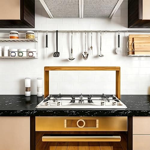 SEAHIXUSS Bamboo Wood Over the Stove Spice Shelf for Kitchen Storage, 31.5" Spice Rack Organizer Stove Top Shelf with 6 hooks, 11.4" Height Extra Oven Back Sink Countertop, Easy to Assemble thumbnail 6