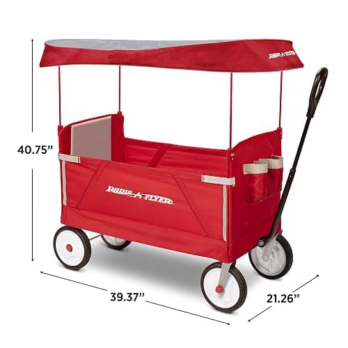 Radio Flyer 3 in 1 EZ Fold Stroller Wagon with Canopy and Adjustable Handle, Red thumbnail 2