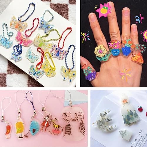 Natonhi 290 Pieces Heat Shrink Plastic Sheet Kit Include 30pcs A4 Shrinky Art Paper and 120 Keychains Accessories 20 Earring Hooks, Creative Craft Homemade Shrinky Dinks and Keychain thumbnail 4
