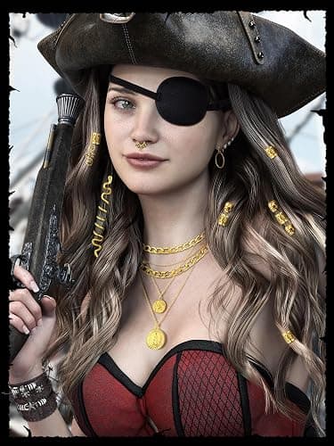 Fourluoo 31 Pieces Pirate Costume Women Rave Accessories Pirate Hat Head Scarf Sash Belt Necklace Earrings for Cosplay Party thumbnail 4