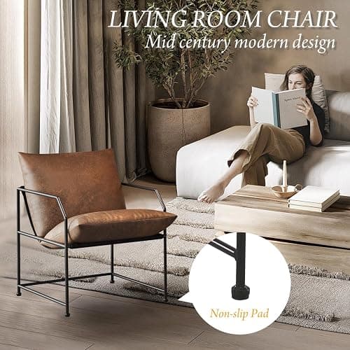 Accent Chair Living Room Chairs Accent Chairs Set of 2 Comfy Reading Chair for Bedroom Upholstered Lounge Chair Mid Century Modern Arm Chair Side Sofa Cozy Chair Armchair Waiting Room Chairs(Brown, 2) - 2 - Brown thumbnail 3
