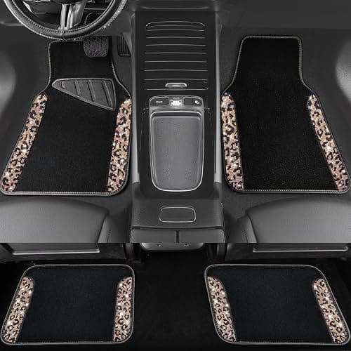 CAR PASS Bling Diamond Car Floor Mats, Shining Rhinestone Carpet Sparkly Glitter Crystal with Anti-Slip PVC Heel Pad Waterproof Universal Fit Automotive SUV,Sedan,Van,Cute Girl Women,4pcs Gold Leopard thumbnail 6