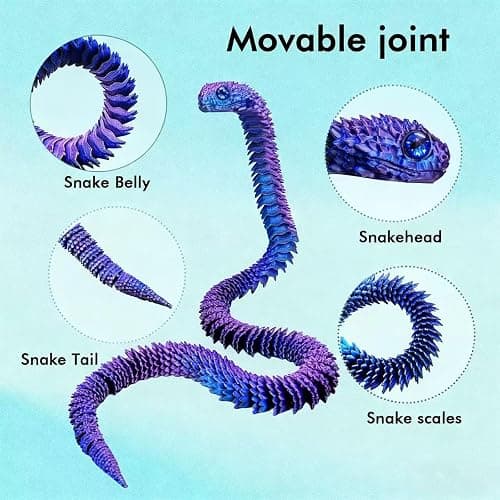 3D Printed Snake Toys - 23 Inch Flexible 3D Printed Animals for Educational Toys, Perfect Desk Pet for Animal Collectors, Must-Have Toy for Kids and Collectors, Halloween, Home Office Desk Decor thumbnail 3