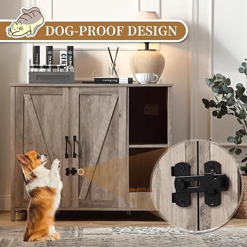 FOREST GRAVITY Cat Cabinet Litter Box Furniture Mobiletto per gatti lettiere Grande lettiera per gatti Arredamento moderno 105 * 68 * 89 cm Casa con porta e divisorio separato Grigio thumbnail 5