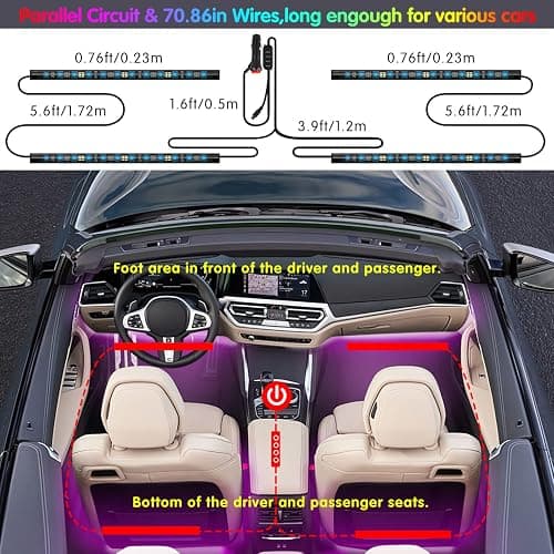 Interior Car Lights Keepsmile Car Accessories APP Control with Remote Music Sync Color Change RGB Under Dash Lighting with Charger 12V LED Lights Running Board Lights thumbnail 7