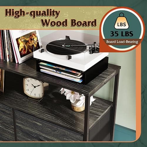 WLIVE Fabric Dresser for Bedroom with Open Shelves, Tall Dresser with 8 Drawers, Storage Tower with Fabric Bins, Chest of Drawers for Closet, Living Room, Hallway, Charcoal Black Wood Grain Print - Charcoal Black Wood Grain Print - Raised Shelves thumbnail 6