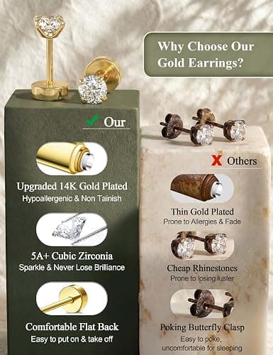 Jstyle Hypoallergenic Flat Back Earrings for Women Cartilage Earring Stacks | Surgical Steel Earring Stacks for Multiple Piercing, Small Flatback Earring Studs Huggie Hoops, Ideal Jewelry Gift for Her thumbnail 7