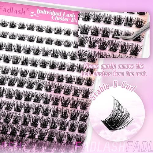 Fadlash Cluster Lashes Individual Lash 8-16mm Mixed Length Eyelashes 0.07mm D Curl Wispy Eyelashes Pre Glued Eyelash Beginner Friendly Soft Eyelashes Cluster thumbnail 7