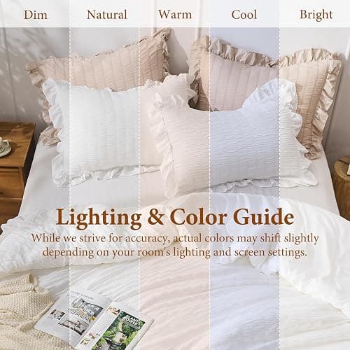 JOLLYVOGUE Oversized Queen Comforter Set, 3 Pieces White Seersucker Comforters, Lightweight & Fluffy Bedding Sets for All Season with 1 Ruffle Comforter and 2 Ruffle Pillowshams thumbnail 8