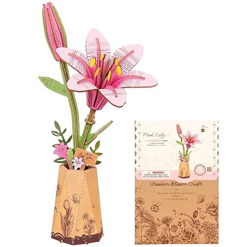 ROBOTIME 3D Wooden Lily Flower Puzzle TW071 - DIY Assembly Model Kit, Artificial Wood Flowers for Home Decoration, Relaxing Crafts for Adults, Valentine's Gift - Image 1
