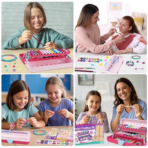 Friendship Bracelet Making Kit with Storage Box,DIY String Bracelet Arts and Craft for Girls Aged 8-12,Kids' Travel Activity Toy Set,Easter and Birthday Gifts for Ages 6 7 8 9 10 11 12 Year Old (Pink/Red) thumbnail 4
