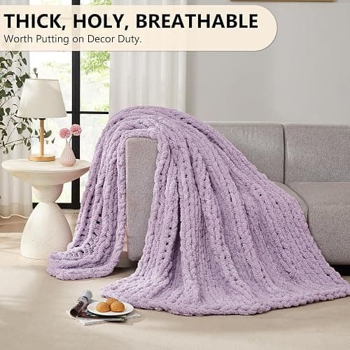 L'AGRATY Chunky Knit Blanket Throw - Soft Chenille Yarn Throw Blanket 50x60: Handmade Thick Cable Knit Crochet Blanket - Large Knit Blanket Chunky Rope Knot Throw Blanket for Couch Sofa Bed Home Decor thumbnail 5