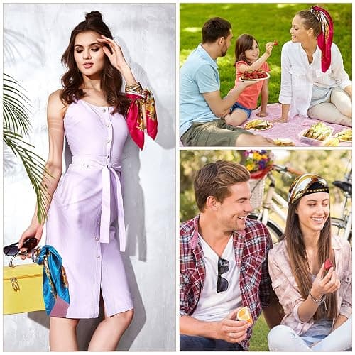 Honoson 4 Pcs 35 Inch Satin Head Scarf for Women's Hair Square Bandanas Large Silk Scarves for Sleeping thumbnail 7