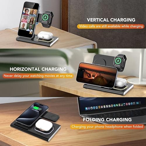 3 in 1 Charging Station for iPhone 17 - Wireless Charger for Apple Devices for iPhone 17 16 15 14 13 12 11 Pro Max - Foldable Wireless Charging Station Dock Stand for Apple Watch Series & AirPods thumbnail 8