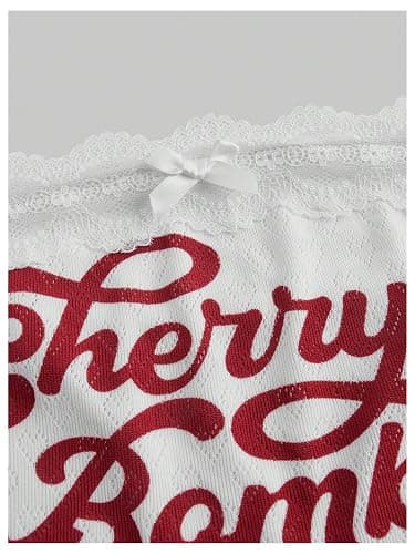 SOLY HUX Women's Y2k Lace Trim Tube Top Cherry Letter Print Bandeau Crop Tops Strapless Summer Coquette Clothes thumbnail 3