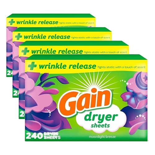Gain Dryer Sheets Fabric Softener | Moonlight Breeze | Anti-Static | 240 Sheets, Pack of 4 - Image 1