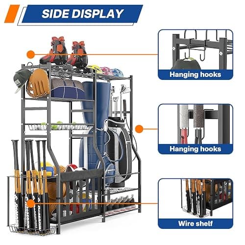 organizelink Garage Sports Equipment Organizer, Strong Load Bearing Golf Bag Organizer, Multi Use Golf Ball Rack Basketball Rack for Sports Gear and Outdoor Toy Ball Storage thumbnail 6