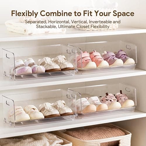 HBlife Clear Acrylic Kids Shoe Rack Baby Toddler Shoe Storage Organizer for Closet Floor Entryway Bedroom, 3 Tier Stackable Small Shoe Rack Shelf Display Stand thumbnail 4