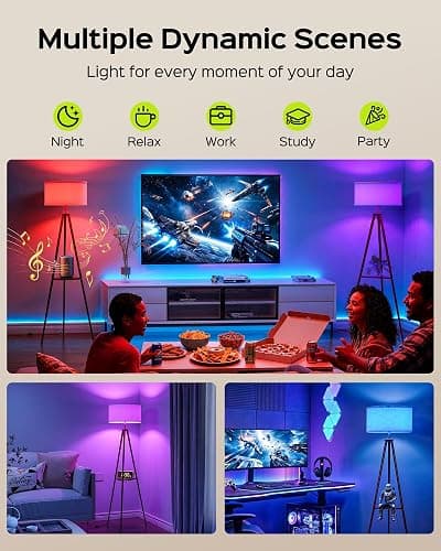 JACKYLED Tripod Floor Lamp with Shelves Mid Century Modern for Living Room | 3 Color Temperatures & RGB, Remote Control & Foot Switch, E26 Base, Bedroom, Reading Corner, Office, Party, LED Bulb Include thumbnail 3