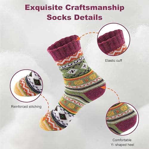 LKV 5 Pairs Wool Socks for Women - Cute Fuzzy Warm Colorful Crew Socks for Women Winter Christmas Stocking Stuffers Gifts thumbnail 5