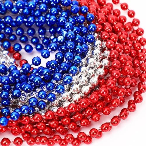 JULBEAR 4th of July Beads Necklaces, 30Pcs Red Silver Blue Metallic Beaded Necklaces for Patriotic Crafts Independent Day Party Favors Masquerade DIY Accessories - Patriotic Style thumbnail 4